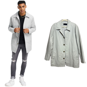 ASOS Design Men's Water Resistant Trench Coat Gray Size Large Shower Resistant